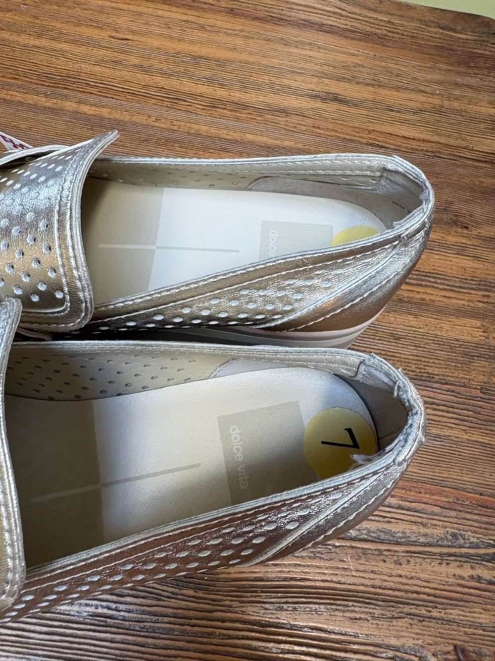 Dolce Vita Champagne Metallic Perforated Platform Loafers - Picture 8 of 13